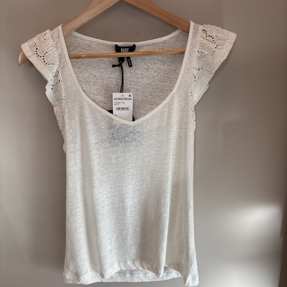 PAIGE White Eyelet Sleeve V-Neck Tee
